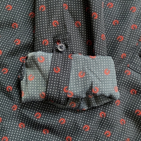 ANN Taylor navy polkadot horseshoe half-button blouse long sleeve top - Picture 3 of 6